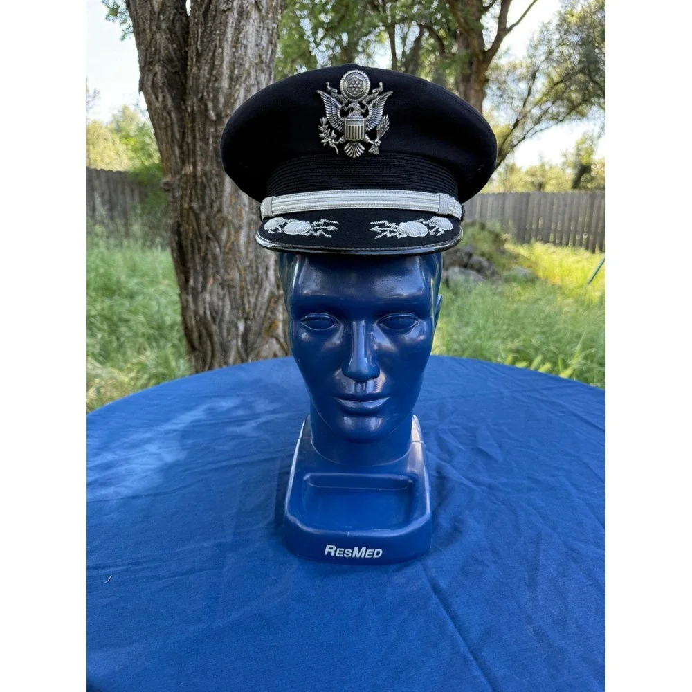 US Air Force USAF Officer Service Cap Hat‎ Clouds and Lightning Blue Silver Ins